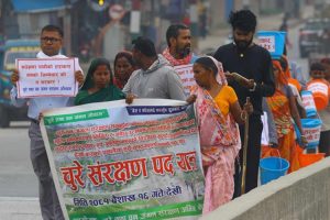 पैदलै यात्रा न्याय माग्दै काठमाडौ आइपुगे चुरे क्षेत्रको अतिक्रमणका पिडक